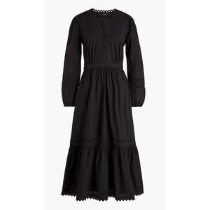 J. Crew Eyelet-Trim Black Midi Dress Cotton‎ Poplin Size Medium
